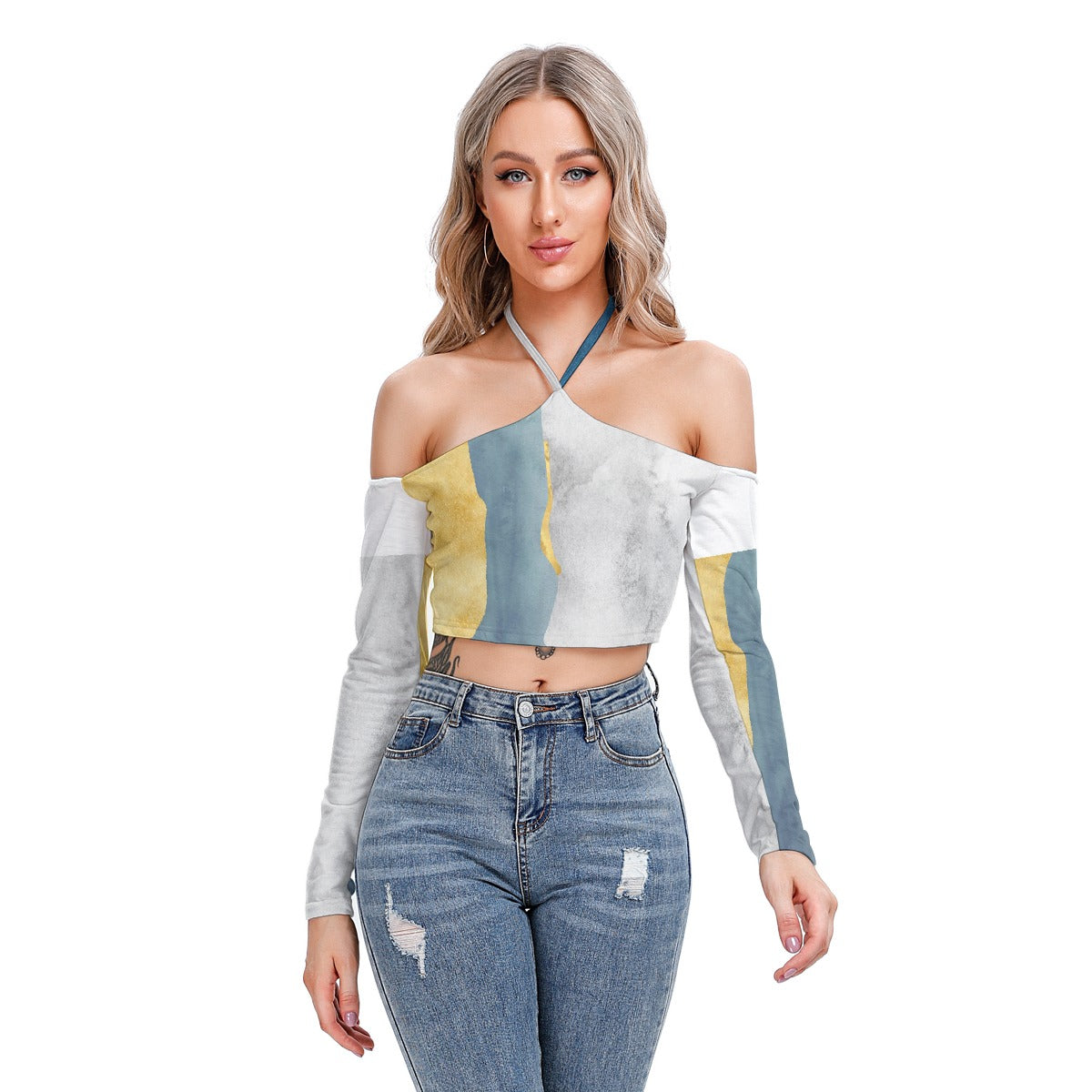 All-Over Print Women's Halter Lace-up Top