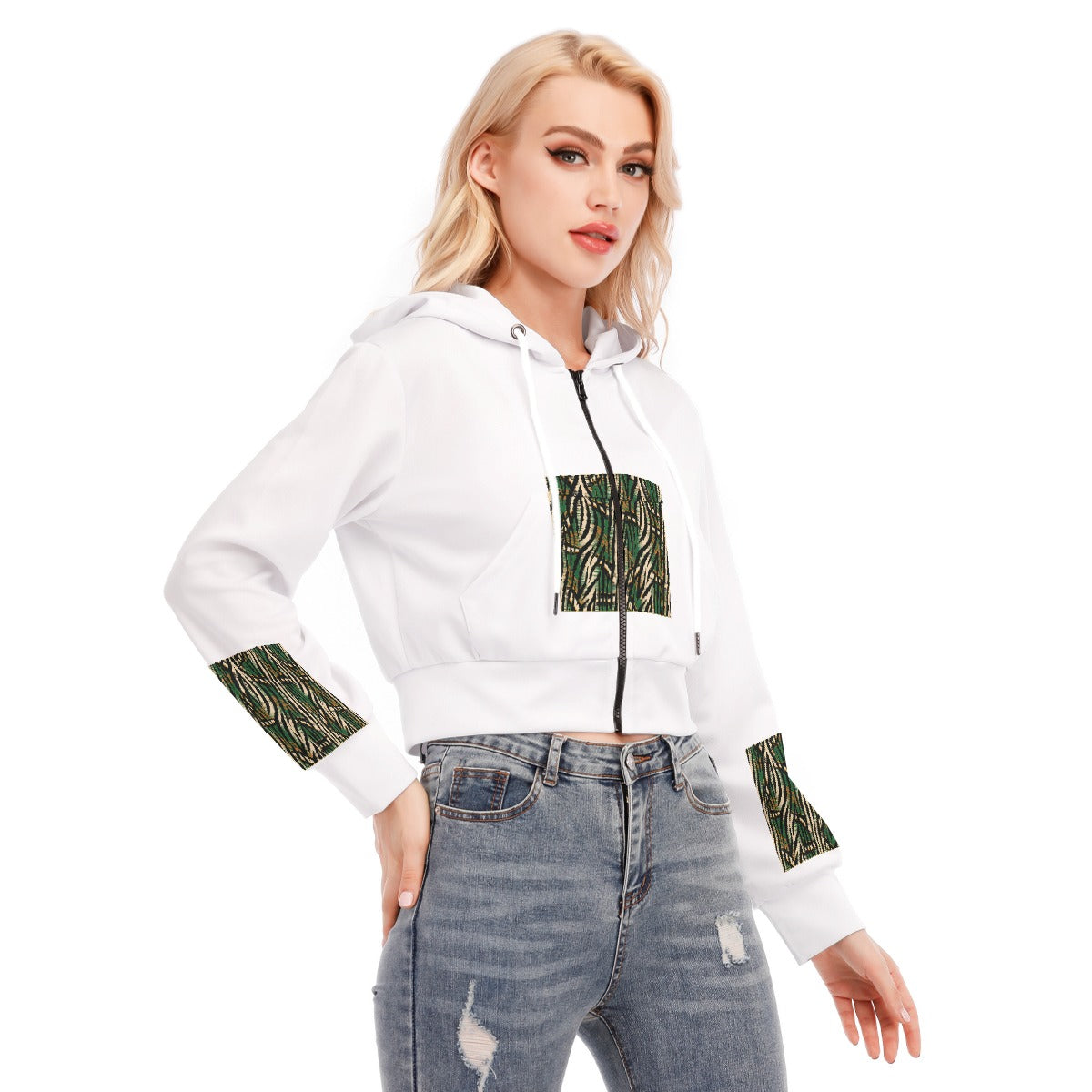 All-Over Print Women's Crop Top Hoodie With Zipper Closure