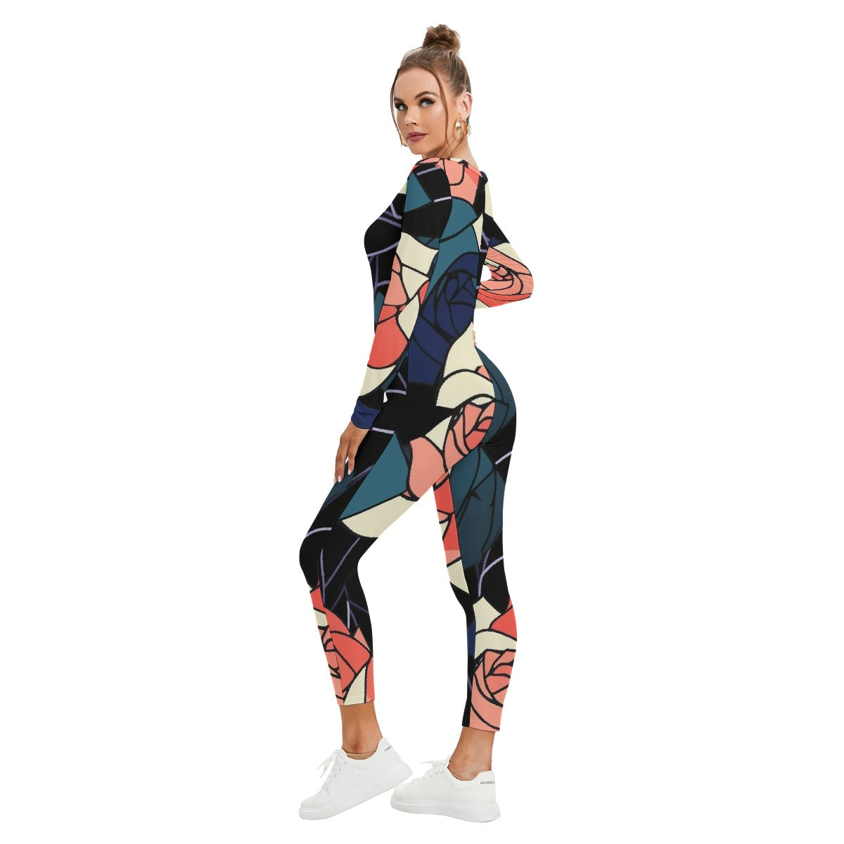 All-Over Print Women's Plunging Neck Jumpsuit
