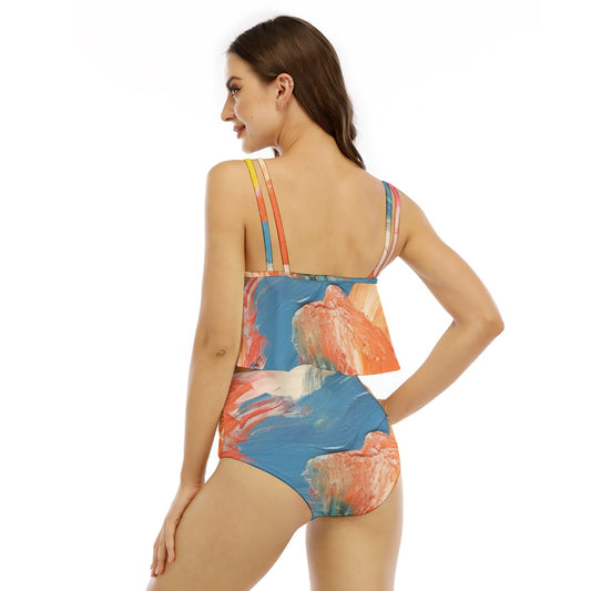 All-Over Print Women's Ruffled Vest Bikini Swimsuit