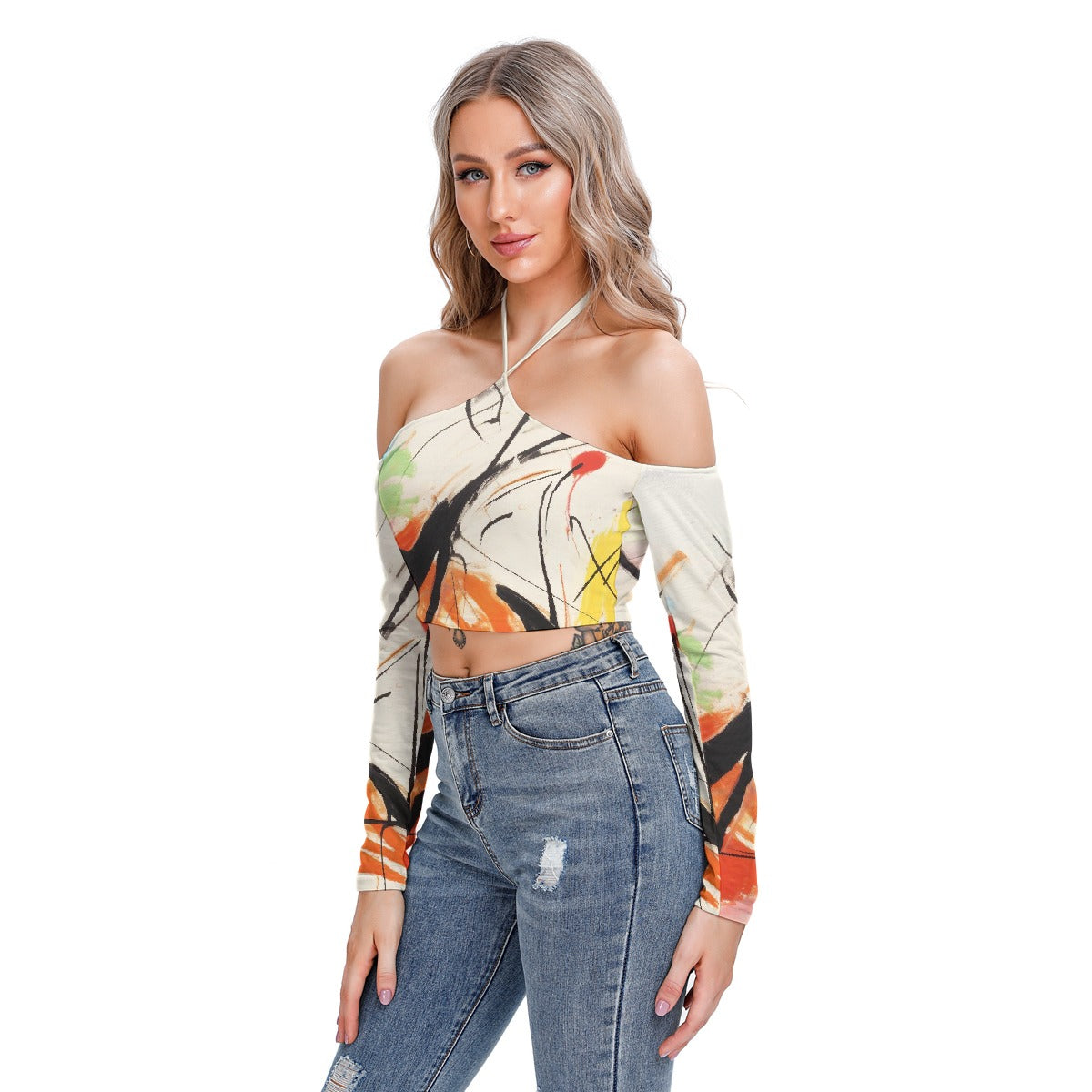All-Over Print Women's Halter Lace-up Top