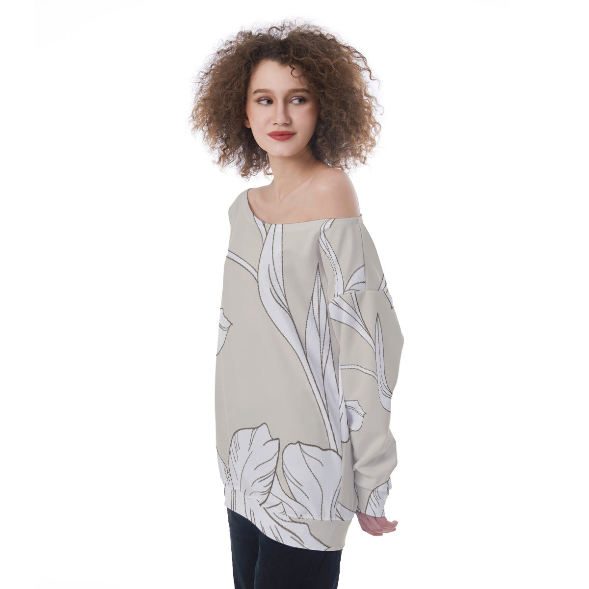 All-Over Print Oversized Women's Off-Shoulder Sweatshirt