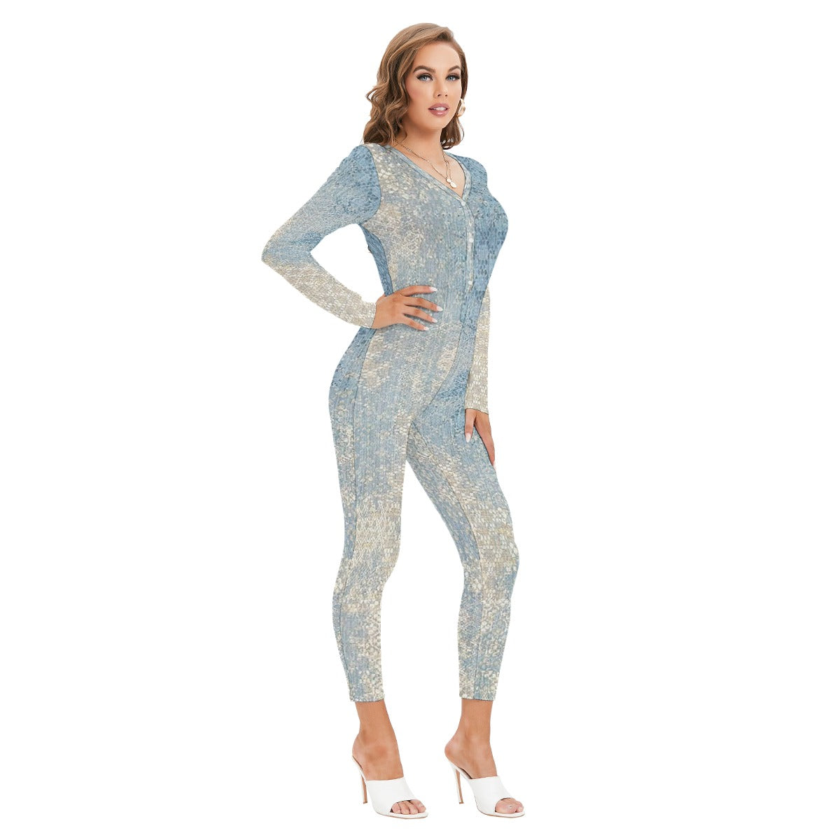 All-Over Print Women's Plunging Neck Jumpsuit