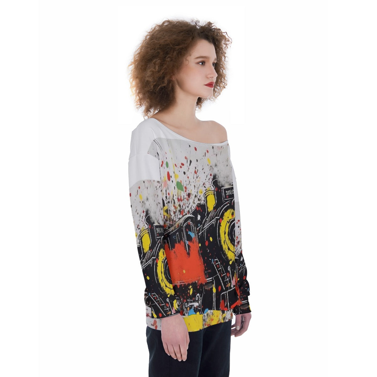 All-Over Print Oversized Women's Off-Shoulder Sweatshirt