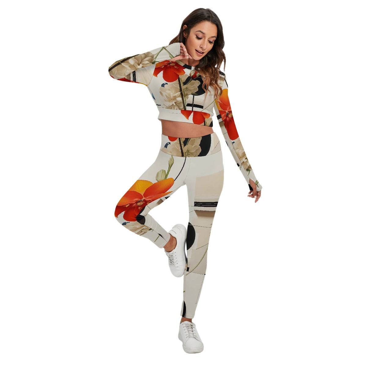 All-Over Print Women's Sport Set With Backless Top And Leggings