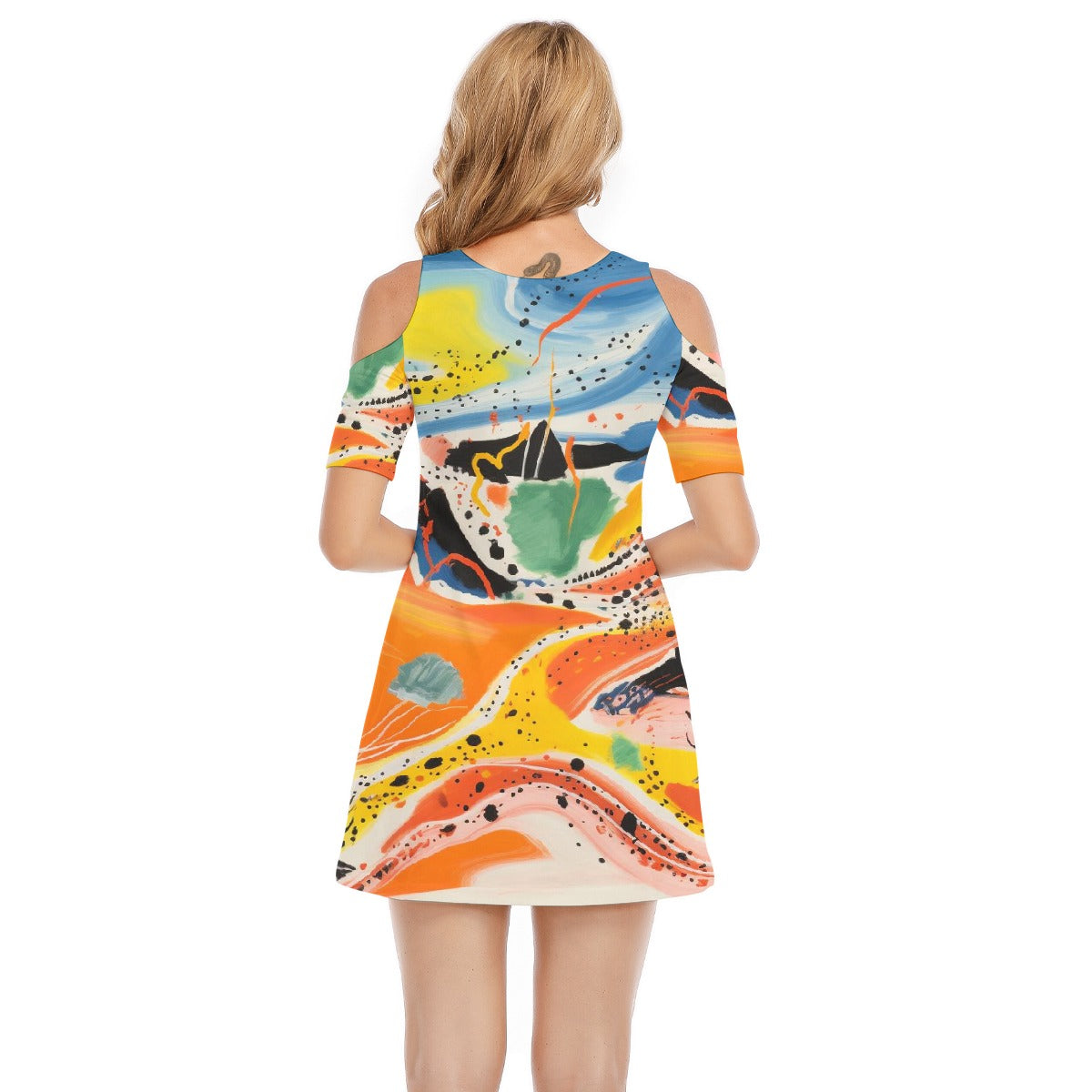 All-Over Print Women's Cold Shoulder Dress | 190GSM Cotton