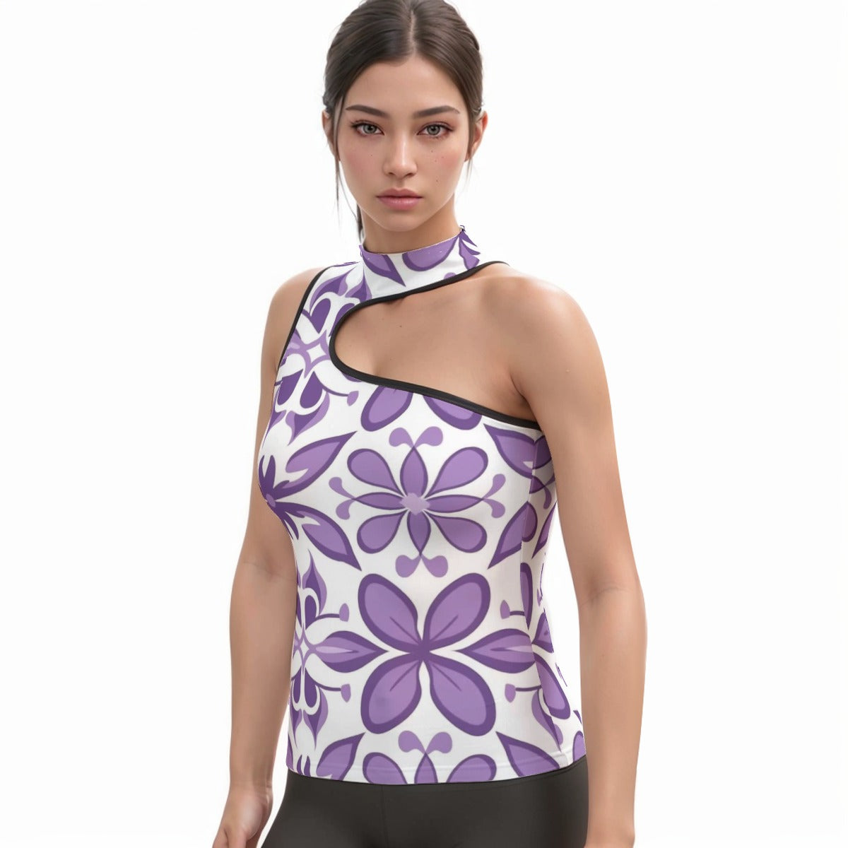 All-Over Print Women's Halter Sleeveless Asymmetrical Tank Top