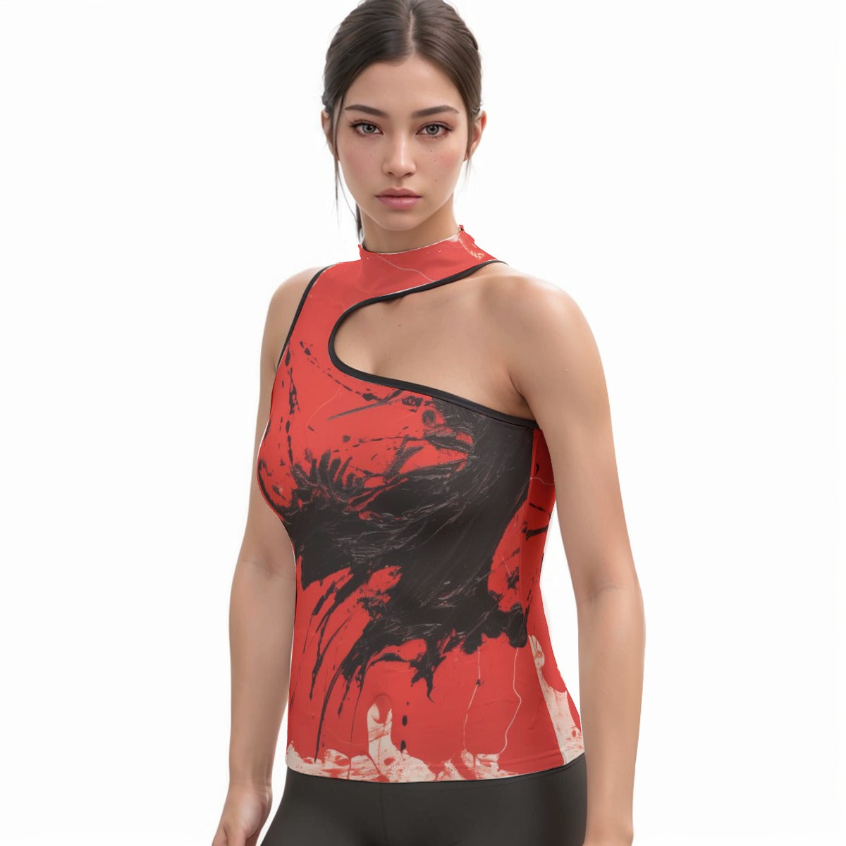 All-Over Print Women's Halter Sleeveless Asymmetrical Tank Top
