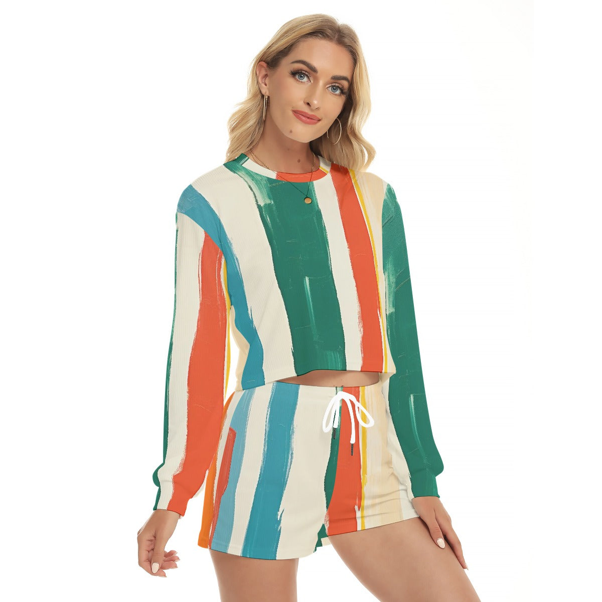 All-Over Print Women's Short Sweatshirt And Pants Suit