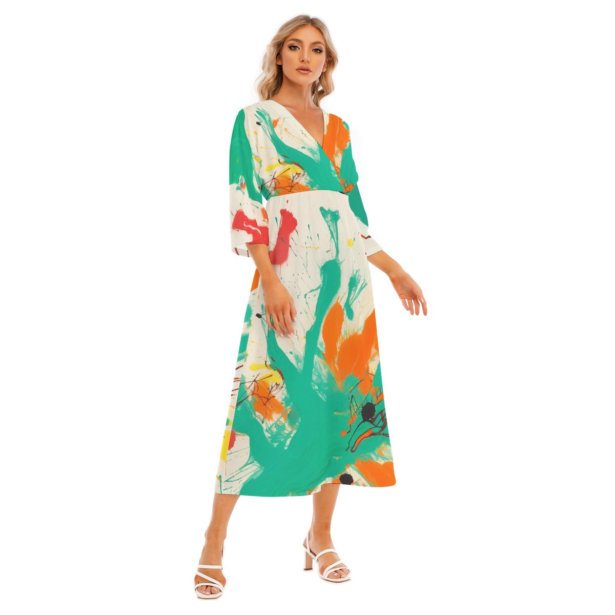 All-Over Print Women's Mid-Sleeve Long Dress