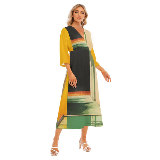 All-Over Print Women's Mid-Sleeve Long Dress