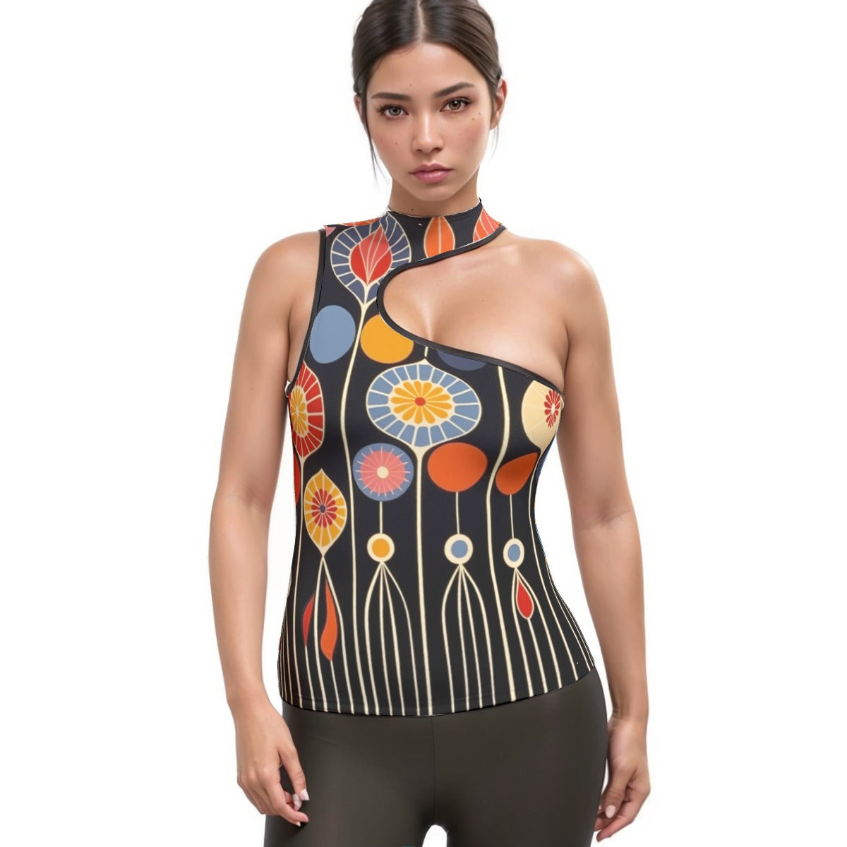 All-Over Print Women's Halter Sleeveless Asymmetrical Tank Top