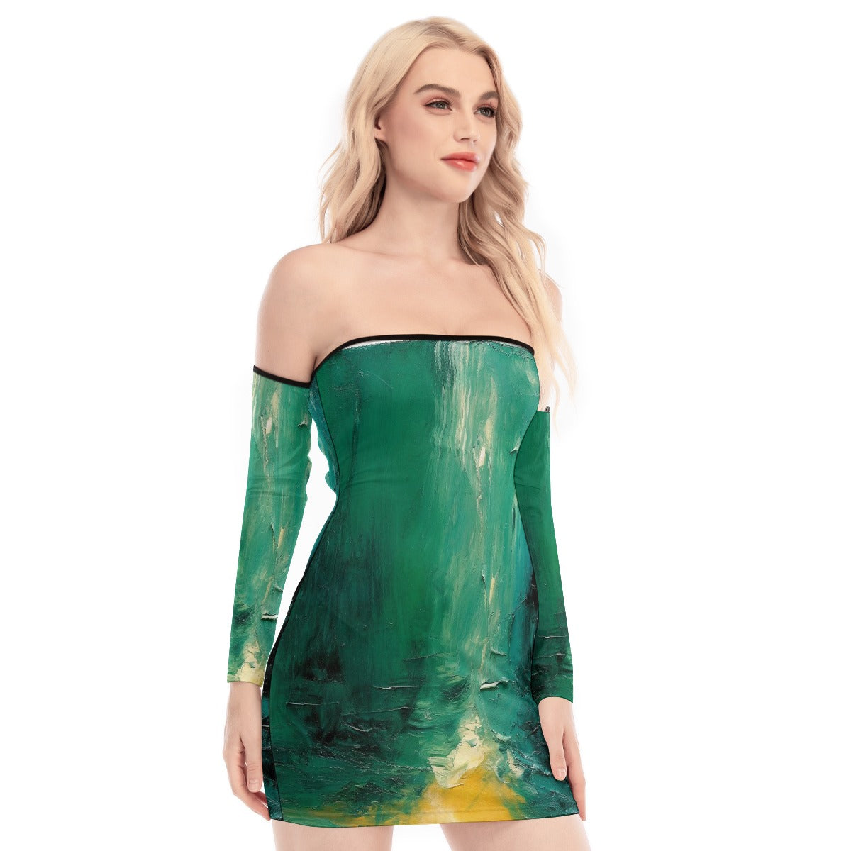 All-Over Print Women's Off-shoulder Back Lace-up Dress