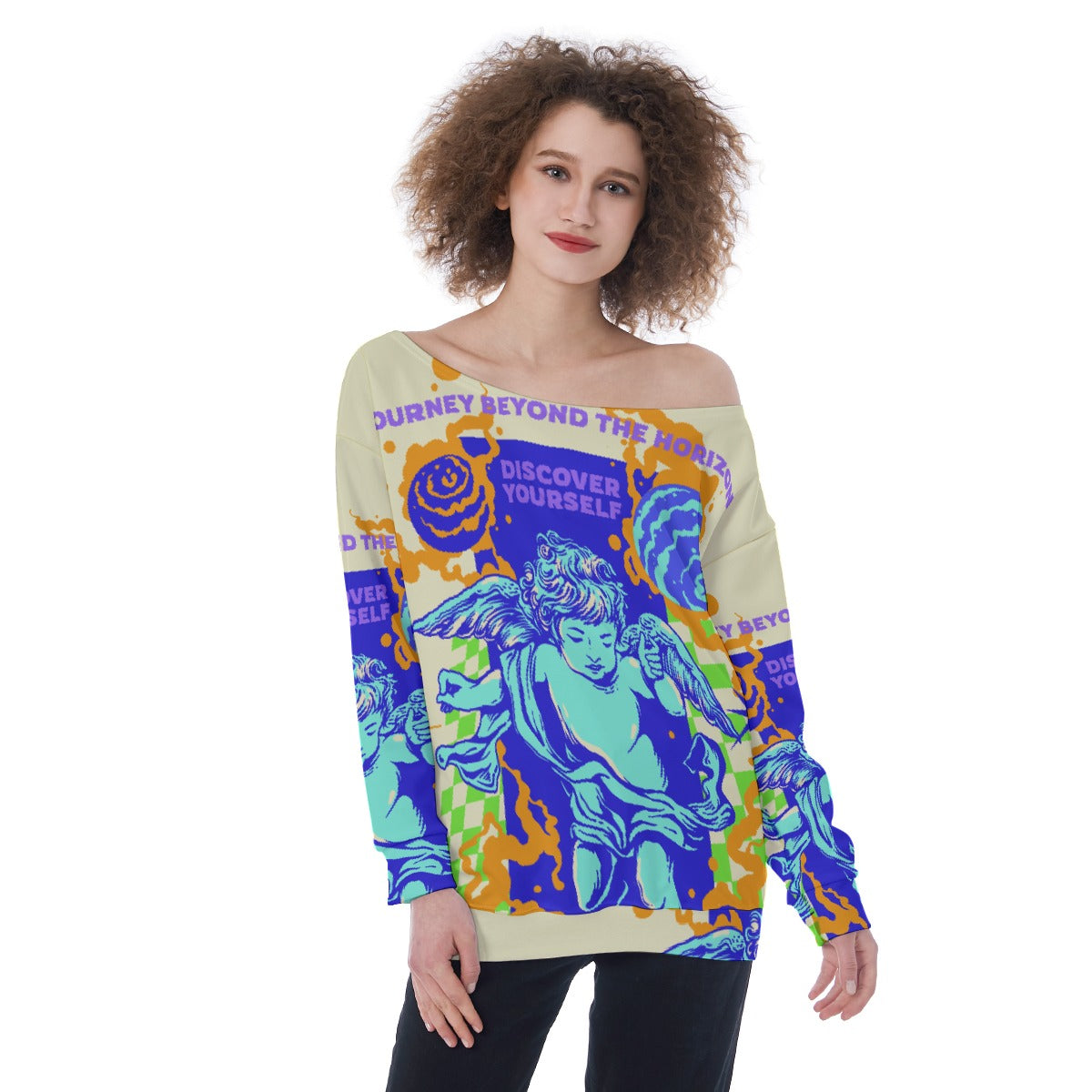 All-Over Print Oversized Women's Off-Shoulder Sweatshirt