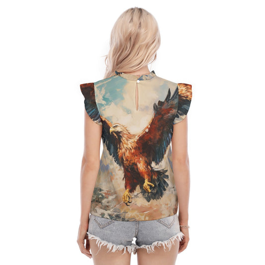 All-Over Print Women's Blouse With Ruffle Collar And Sleeve