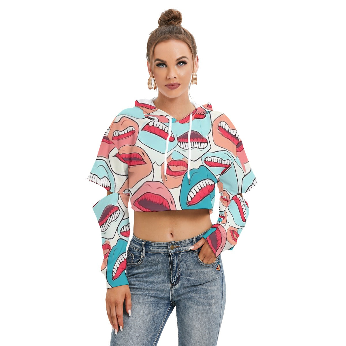 All-Over Print Women's Heavy Fleece Hoodie With Hollow Out Sleeve