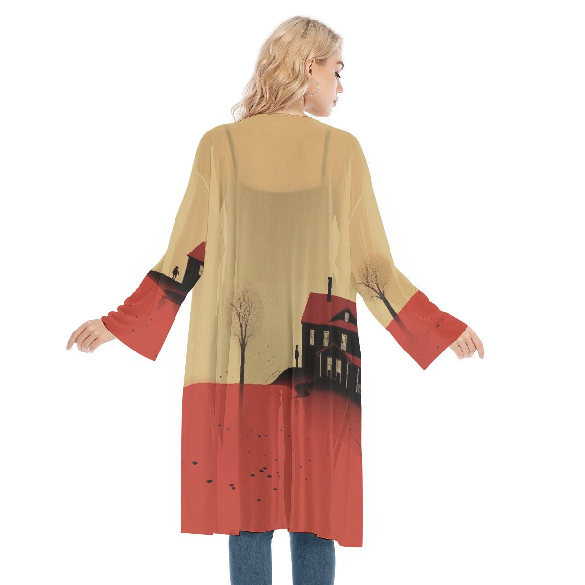 All- Over Print Women's Long Sleeve Mesh Cardigan