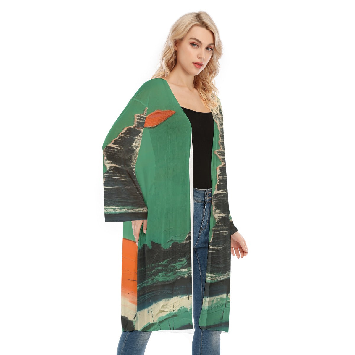 All- Over Print Women's Long Sleeve Mesh Cardigan