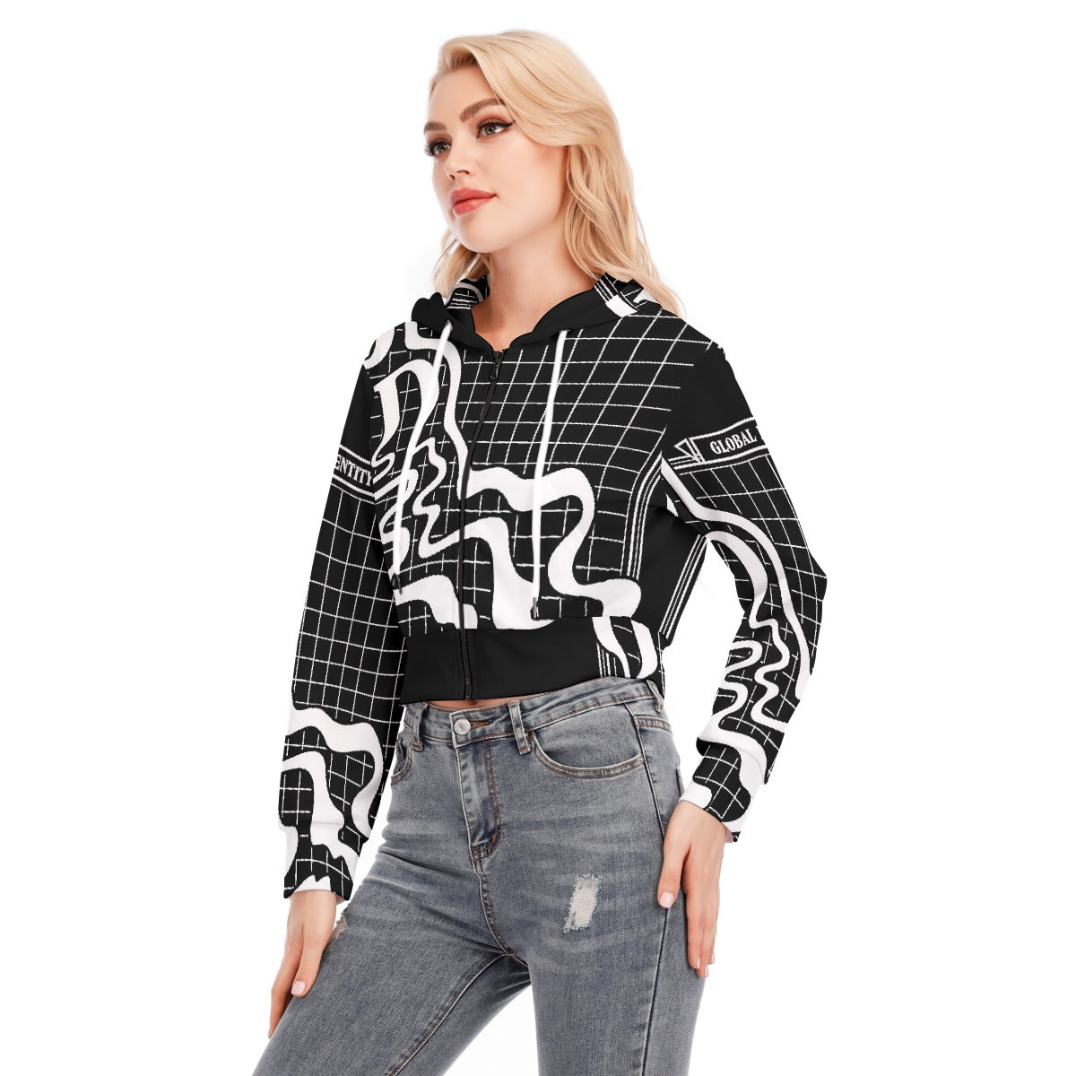 All-Over Print Women's Crop Top Hoodie With Zipper Closure