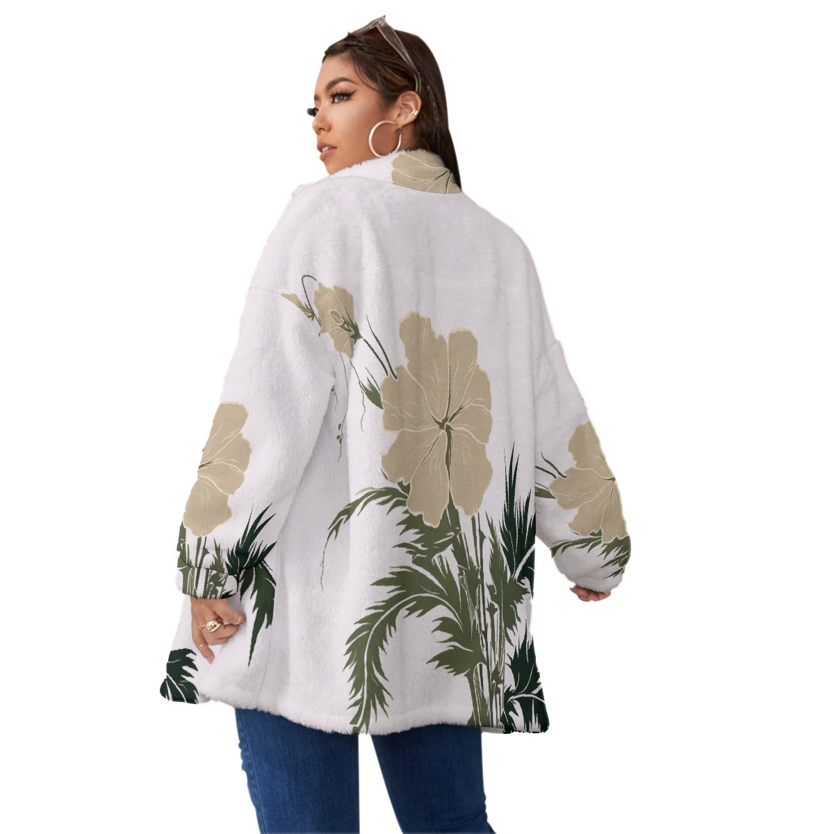 All-Over Print Unisex Borg Fleece Stand-up Collar Coat With Zipper Closure(Plus Size)