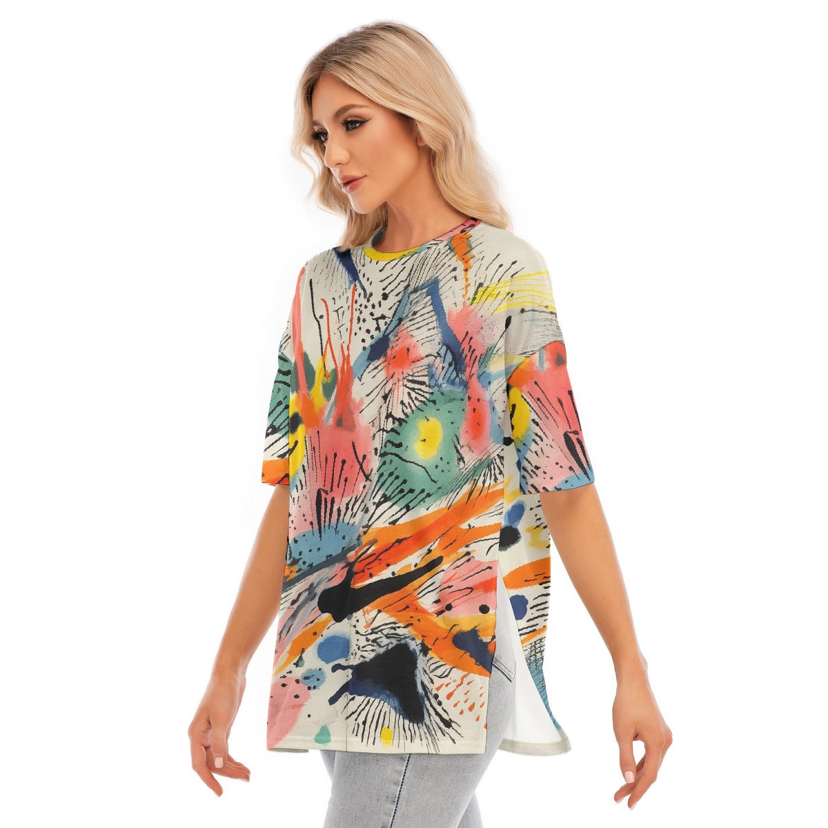 All-Over Print Women's Short Sleeves T-shirt With Hem Split