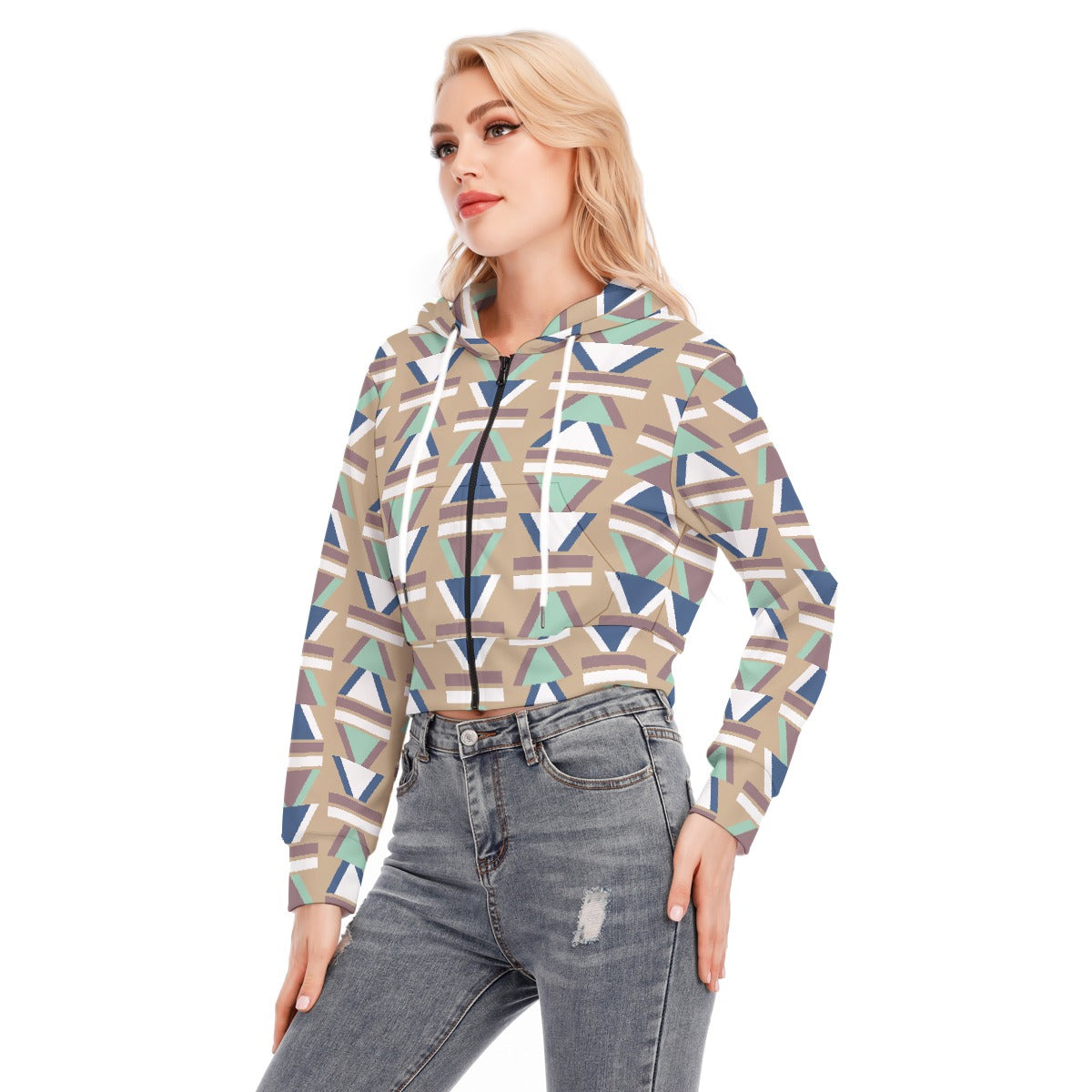All-Over Print Women's Crop Top Hoodie With Zipper Closure