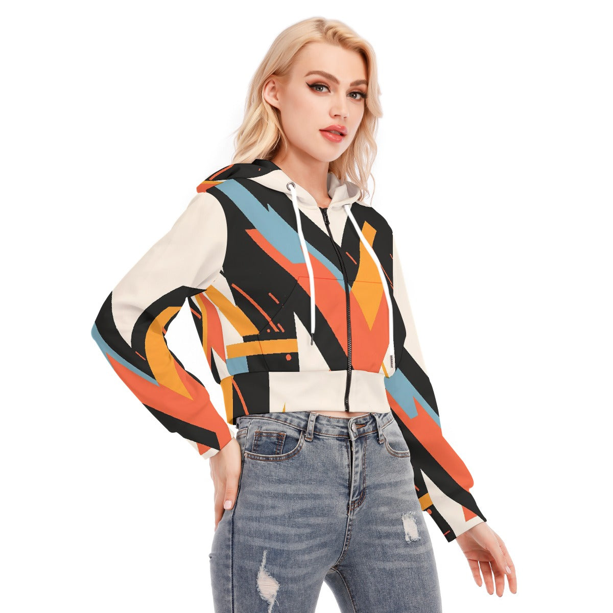 All-Over Print Women's Crop Top Hoodie With Zipper Closure