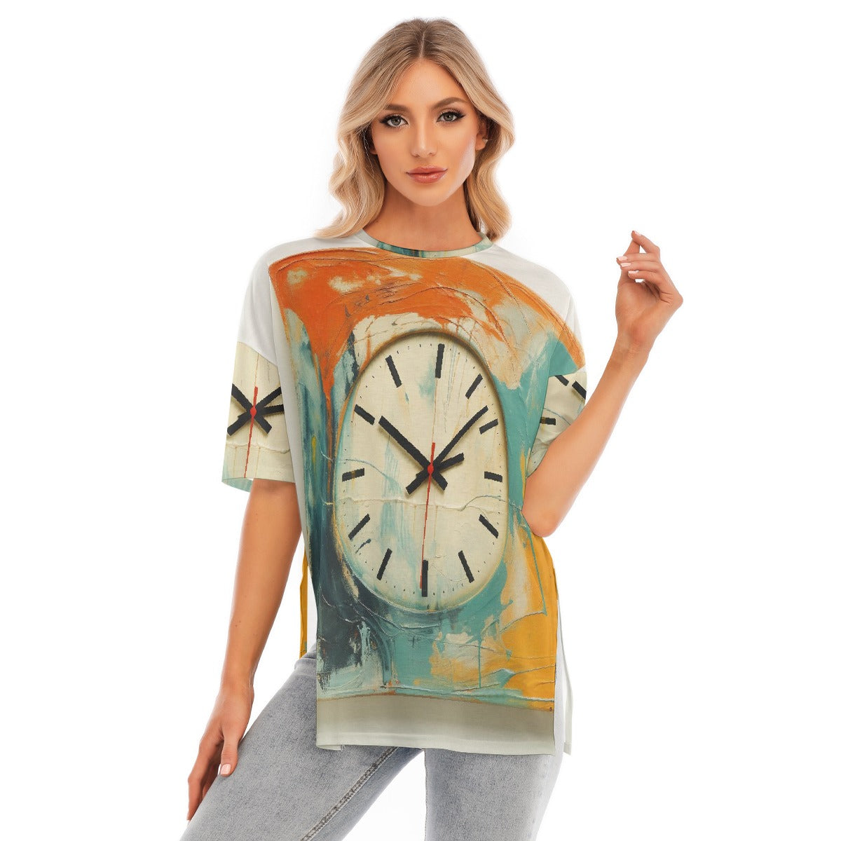 All-Over Print Women's Short Sleeves T-shirt With Hem Split
