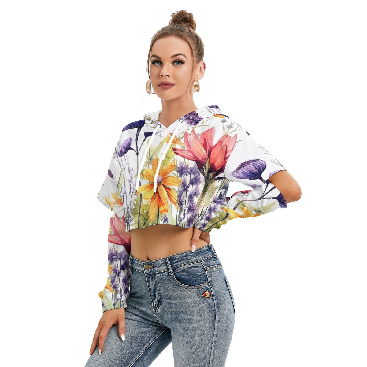 All-Over Print Women's Heavy Fleece Hoodie With Hollow Out Sleeve