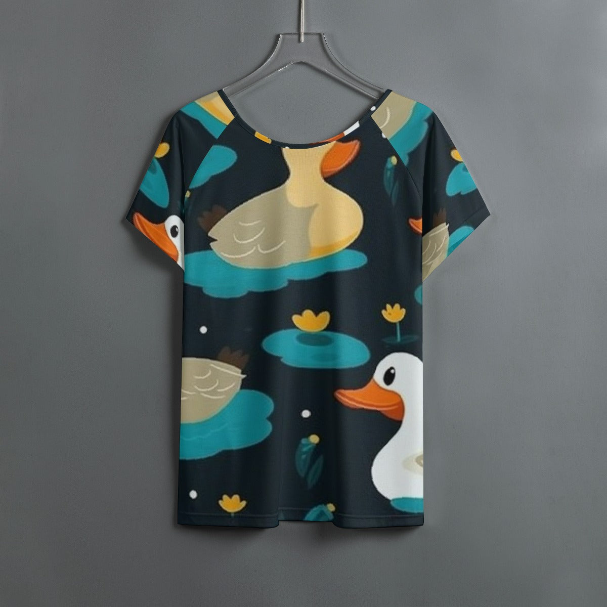 All-Over Print Women's Round Neck T-shirt With Raglan Sleeve