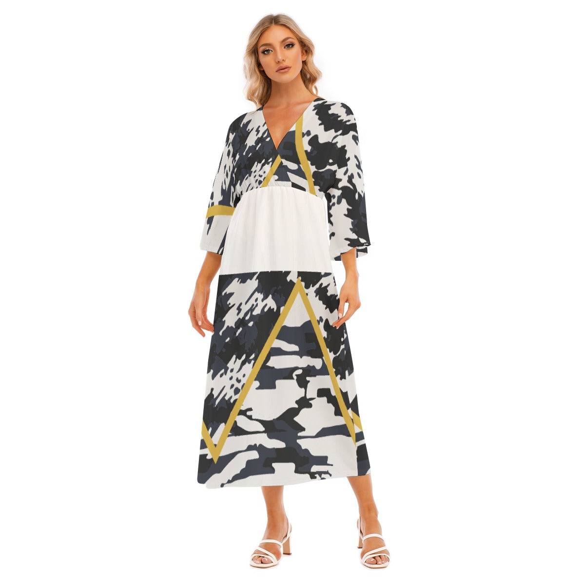 All-Over Print Women's Mid-Sleeve Long Dress