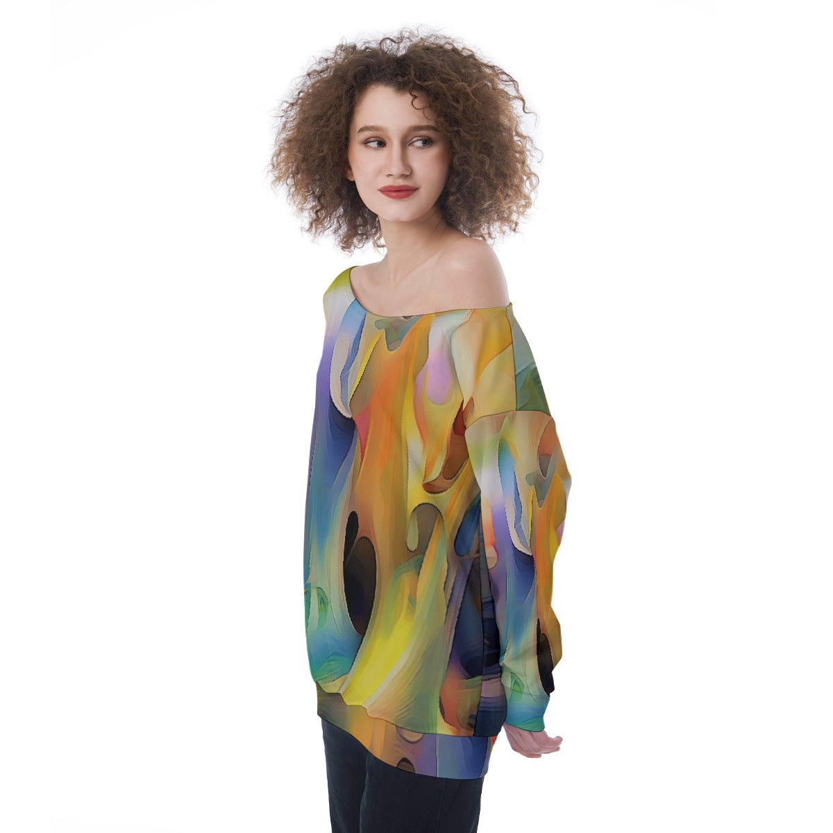 All-Over Print Oversized Women's Off-Shoulder Sweatshirt