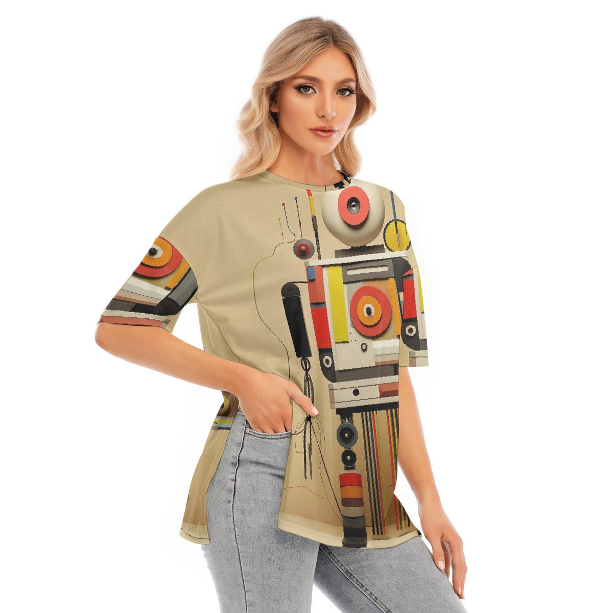 All-Over Print Women's Short Sleeves T-shirt With Hem Split