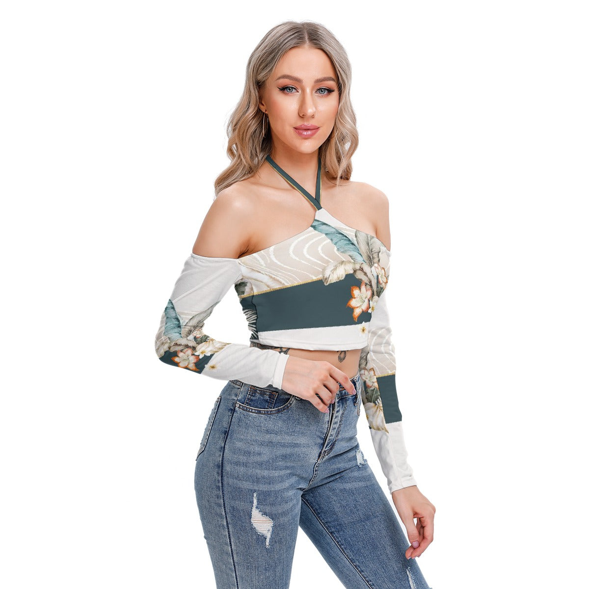 All-Over Print Women's Halter Lace-up Top