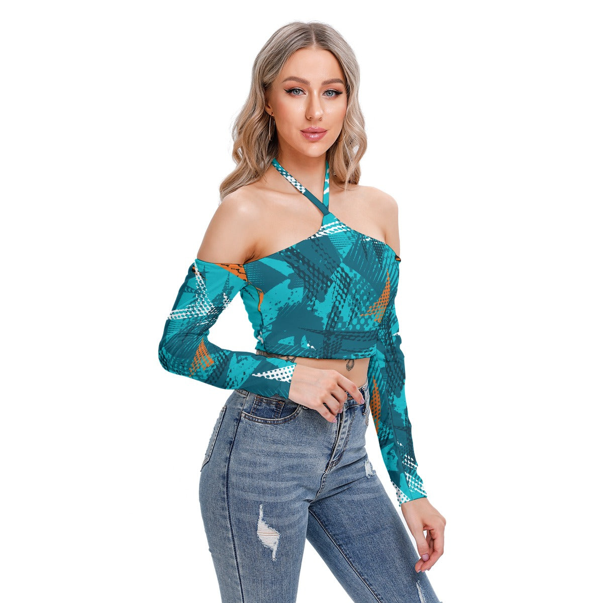 All-Over Print Women's Halter Lace-up Top