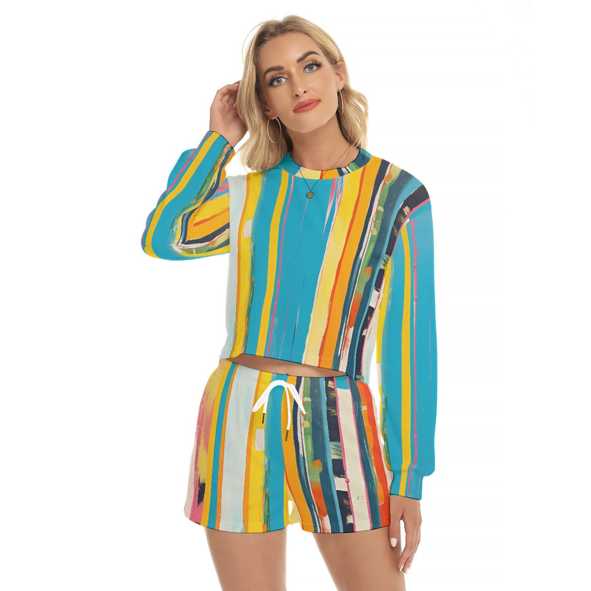 All-Over Print Women's Short Sweatshirt And Pants Suit