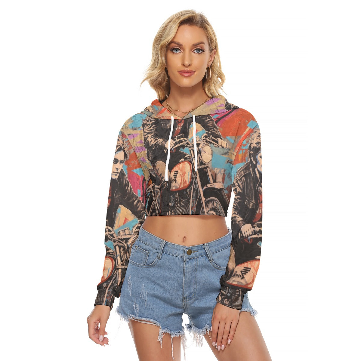 All-Over Print Women's Crop Top Hoodie|Velvet
