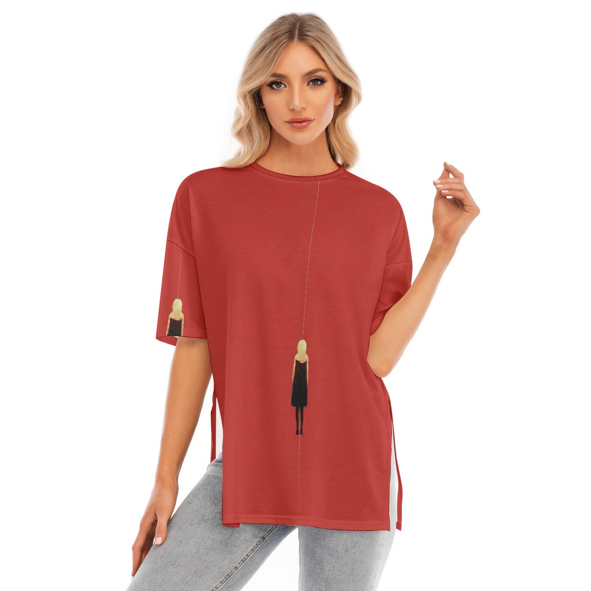 All-Over Print Women's Short Sleeves T-shirt With Hem Split