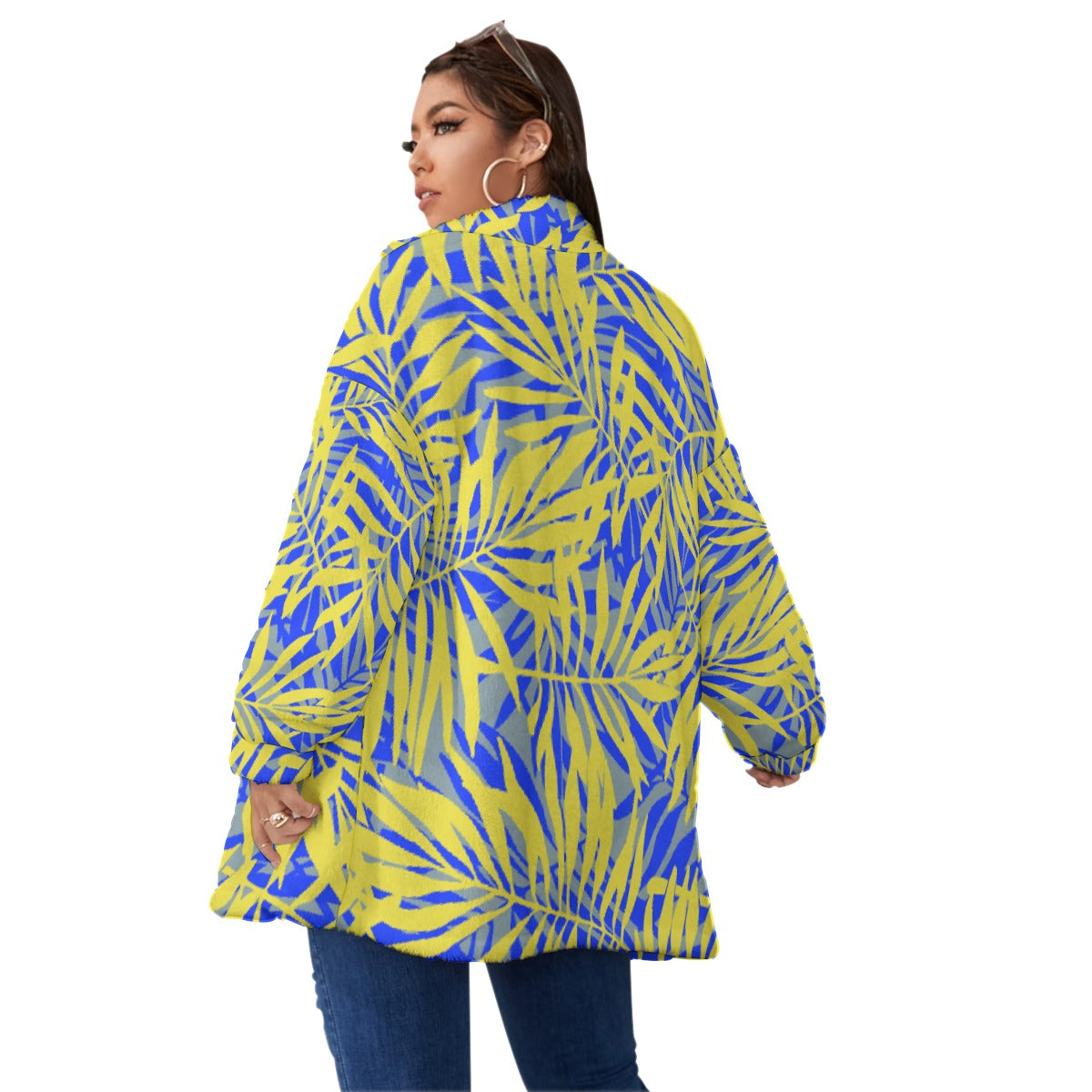 All-Over Print Unisex Borg Fleece Stand-up Collar Coat With Zipper Closure(Plus Size)