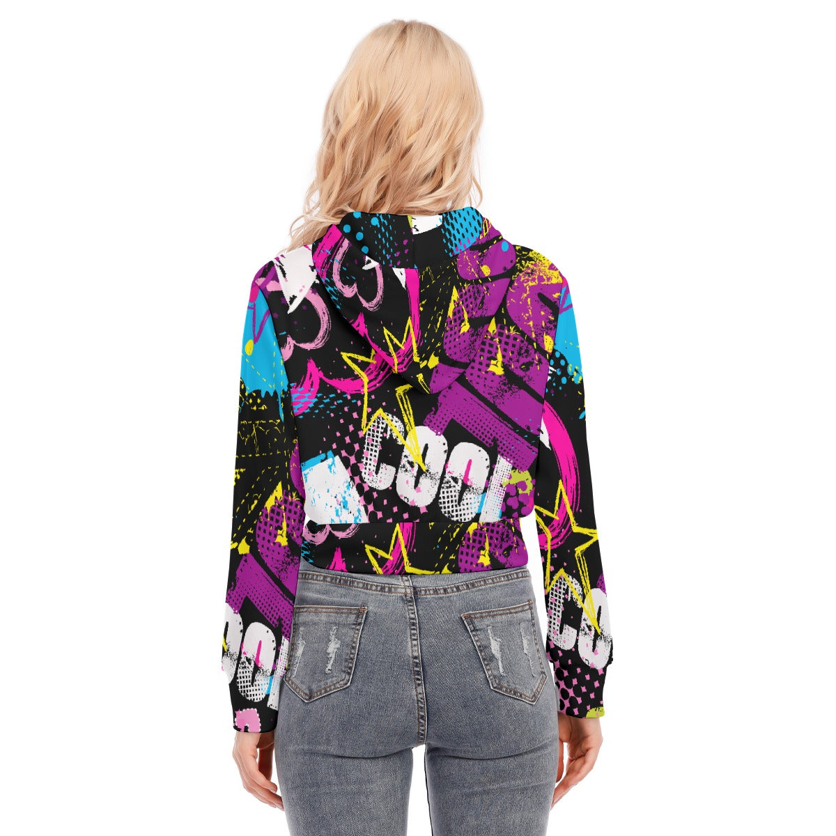 All-Over Print Women's Crop Top Hoodie With Zipper Closure