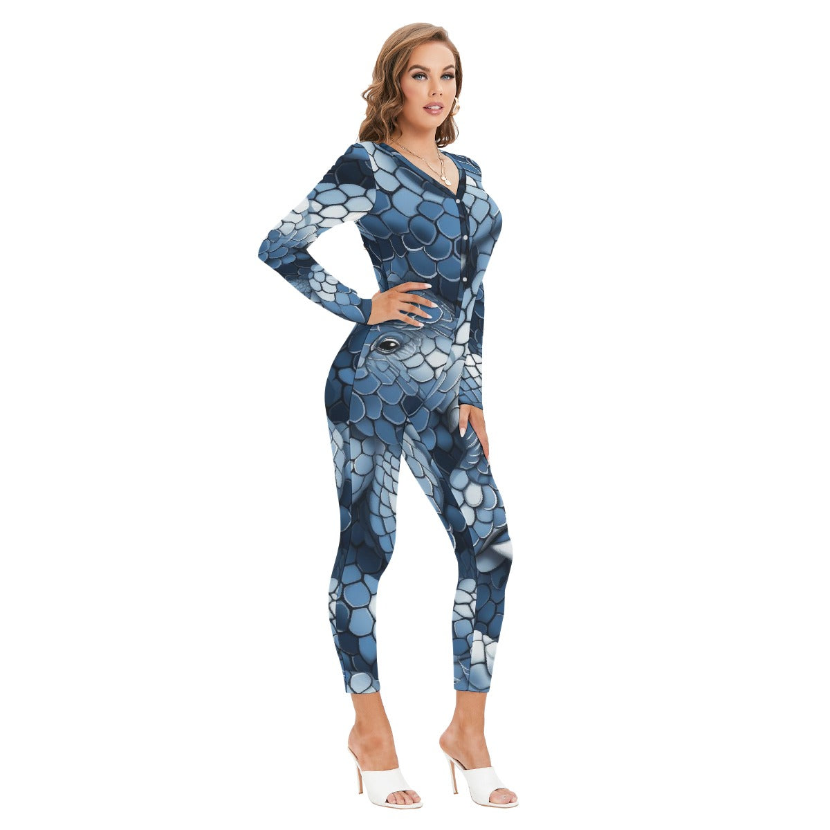 All-Over Print Women's Plunging Neck Jumpsuit