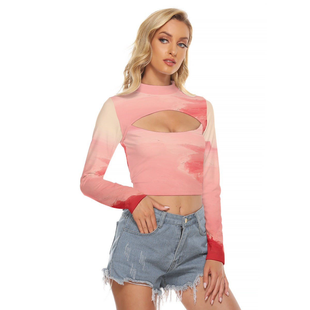 All-Over Print Women's Hollow Chest Keyhole Tight Crop Top