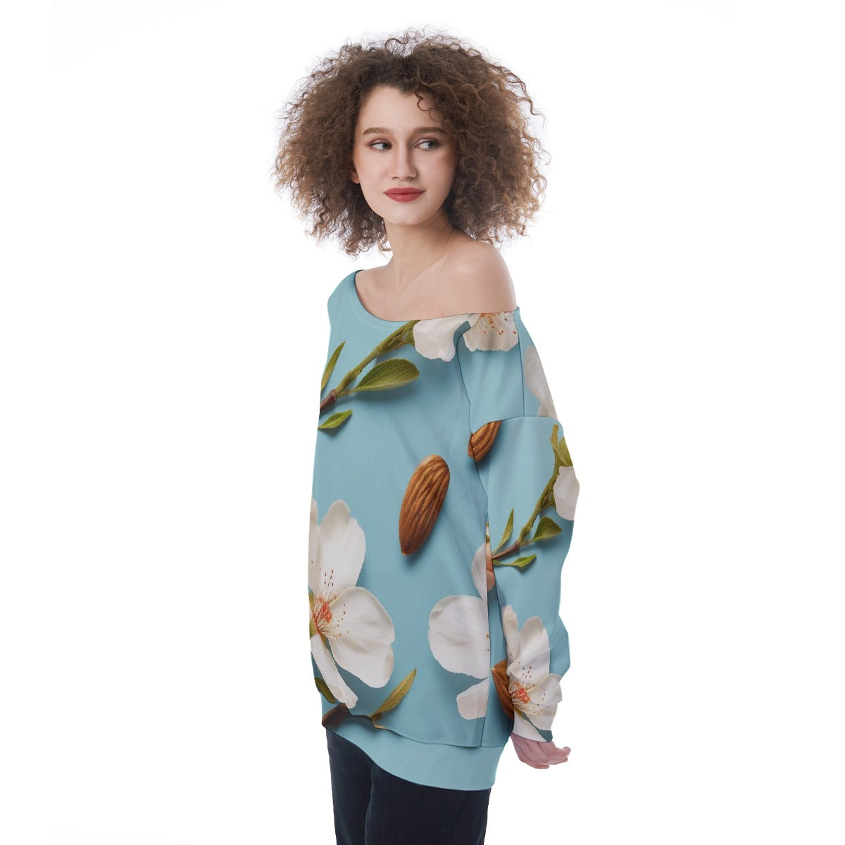 All-Over Print Oversized Women's Off-Shoulder Sweatshirt