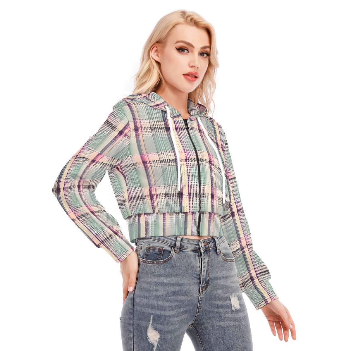 All-Over Print Women's Crop Top Hoodie With Zipper Closure