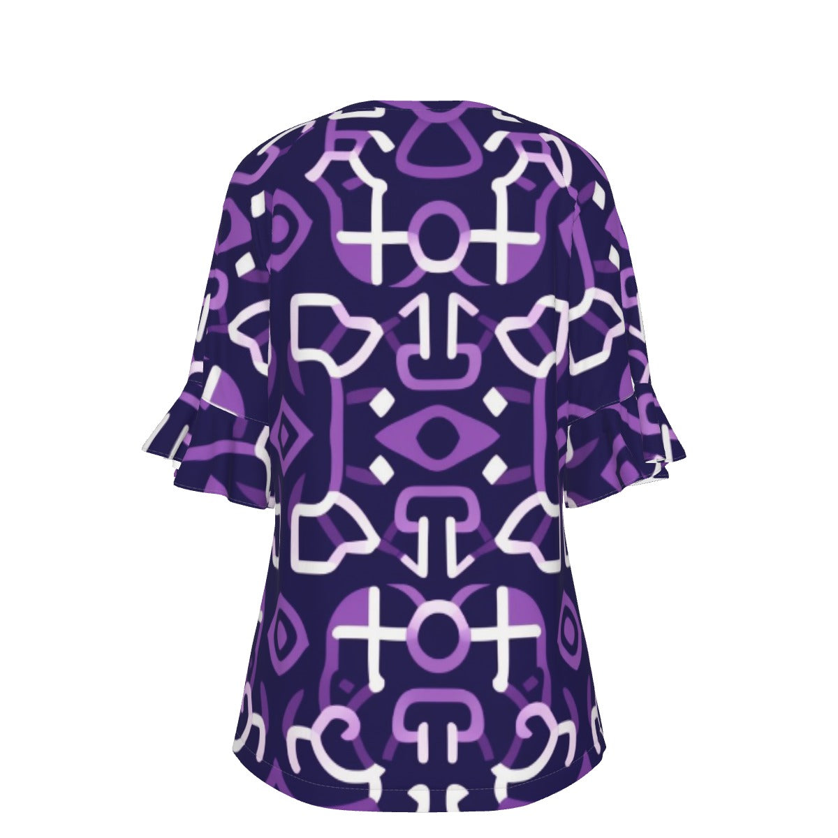 All-Over Print V-neck Women's T-shirt With Bell Sleeve