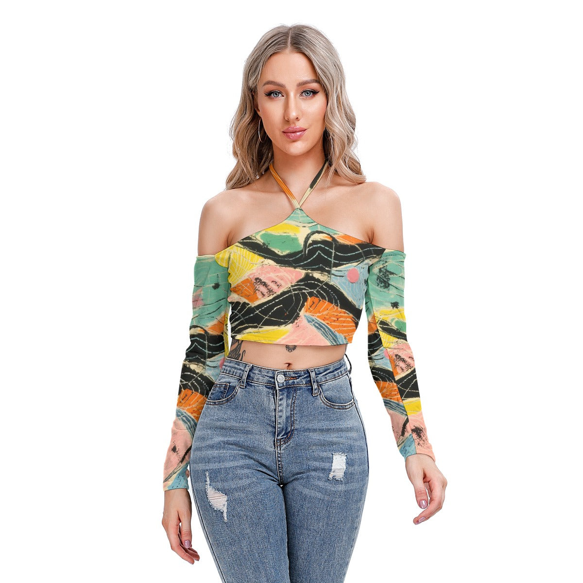 All-Over Print Women's Halter Lace-up Top