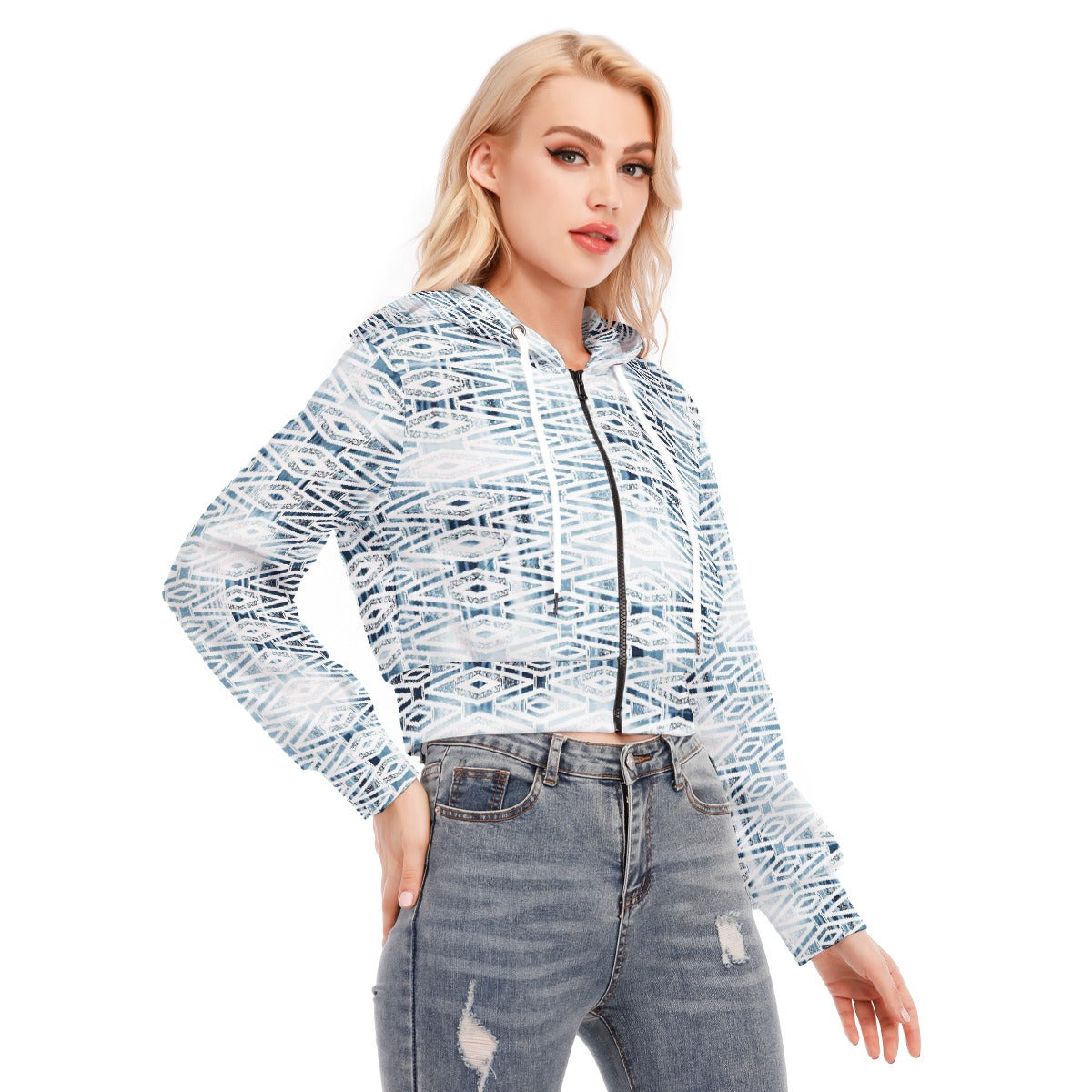 All-Over Print Women's Crop Top Hoodie With Zipper Closure