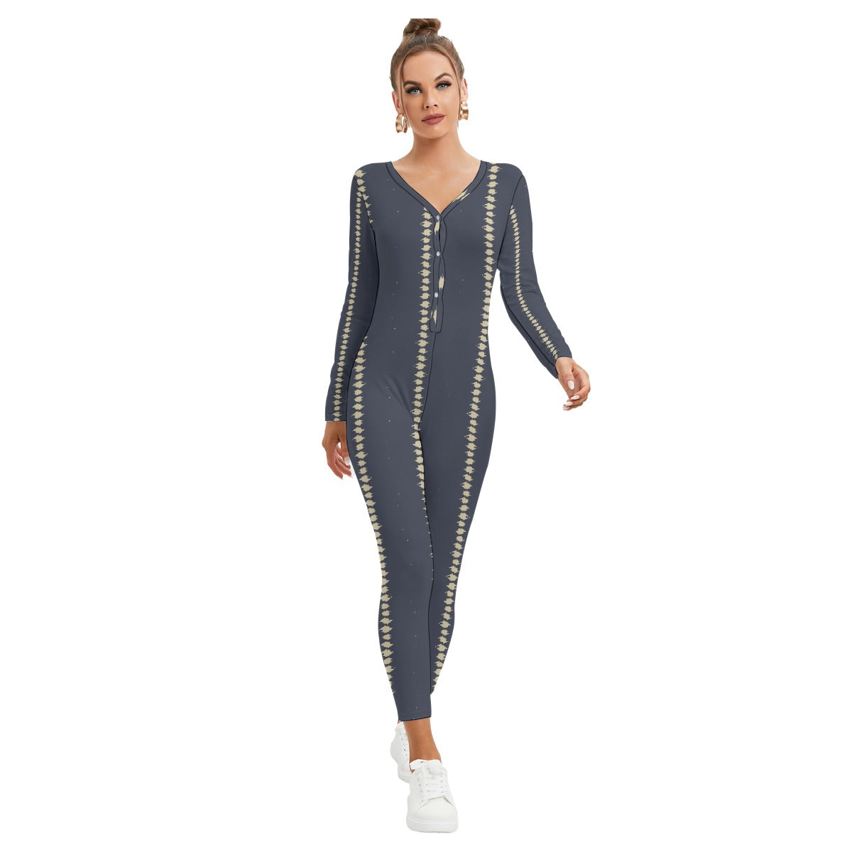 All-Over Print Women's Plunging Neck Jumpsuit