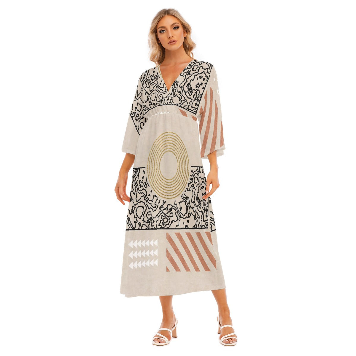 All-Over Print Women's Mid-Sleeve Long Dress