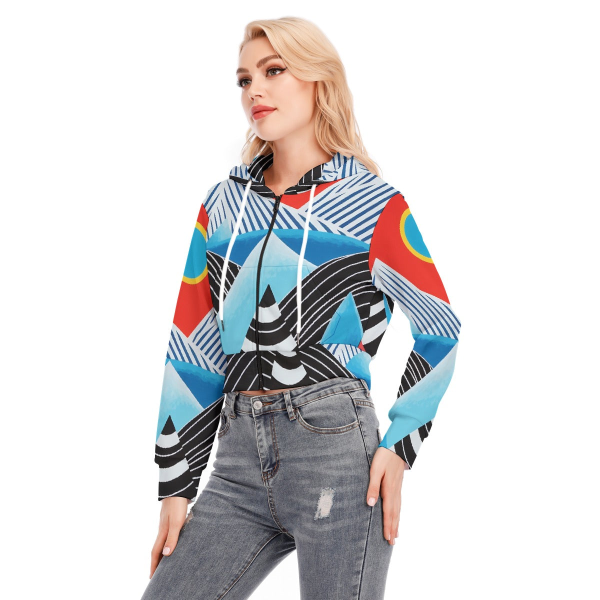 All-Over Print Women's Crop Top Hoodie With Zipper Closure